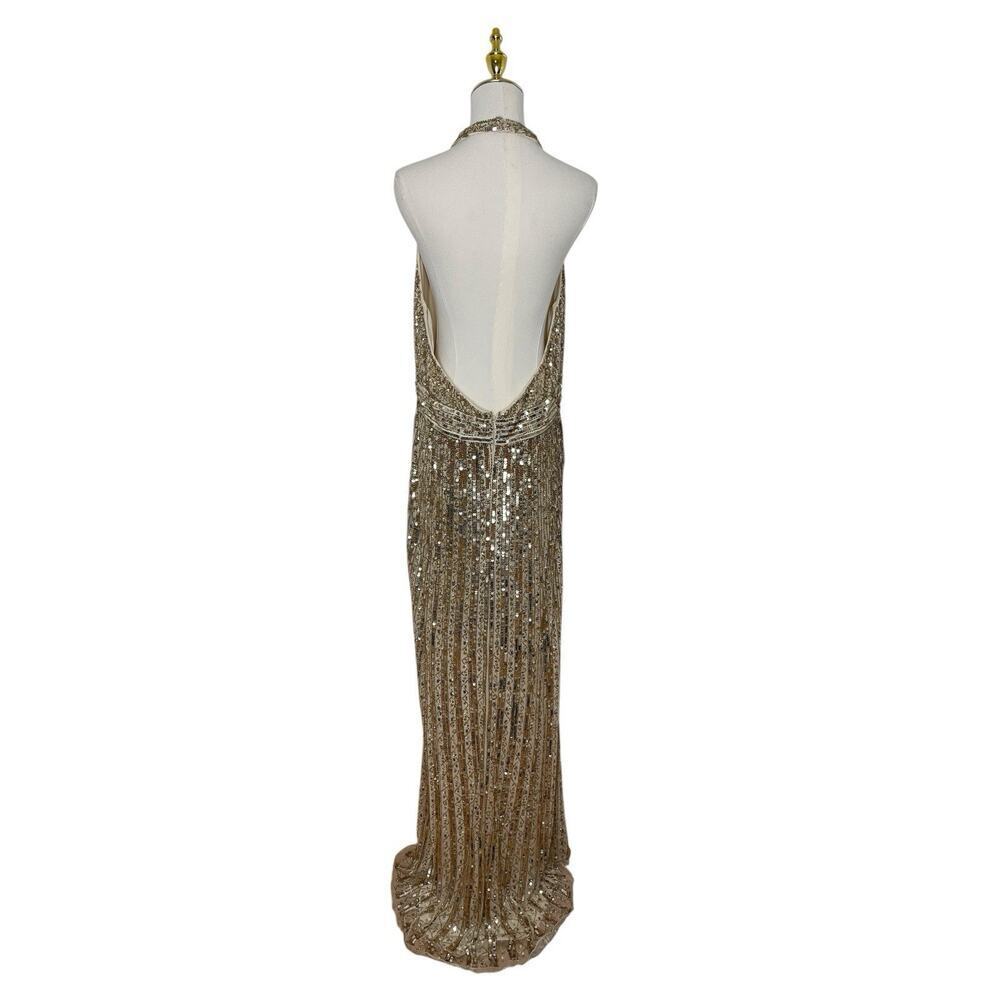 Mac Duggal 5759 Gold Sequined Halter Strap Trumpet Gown Size 16 $498 - Picture 10 of 11